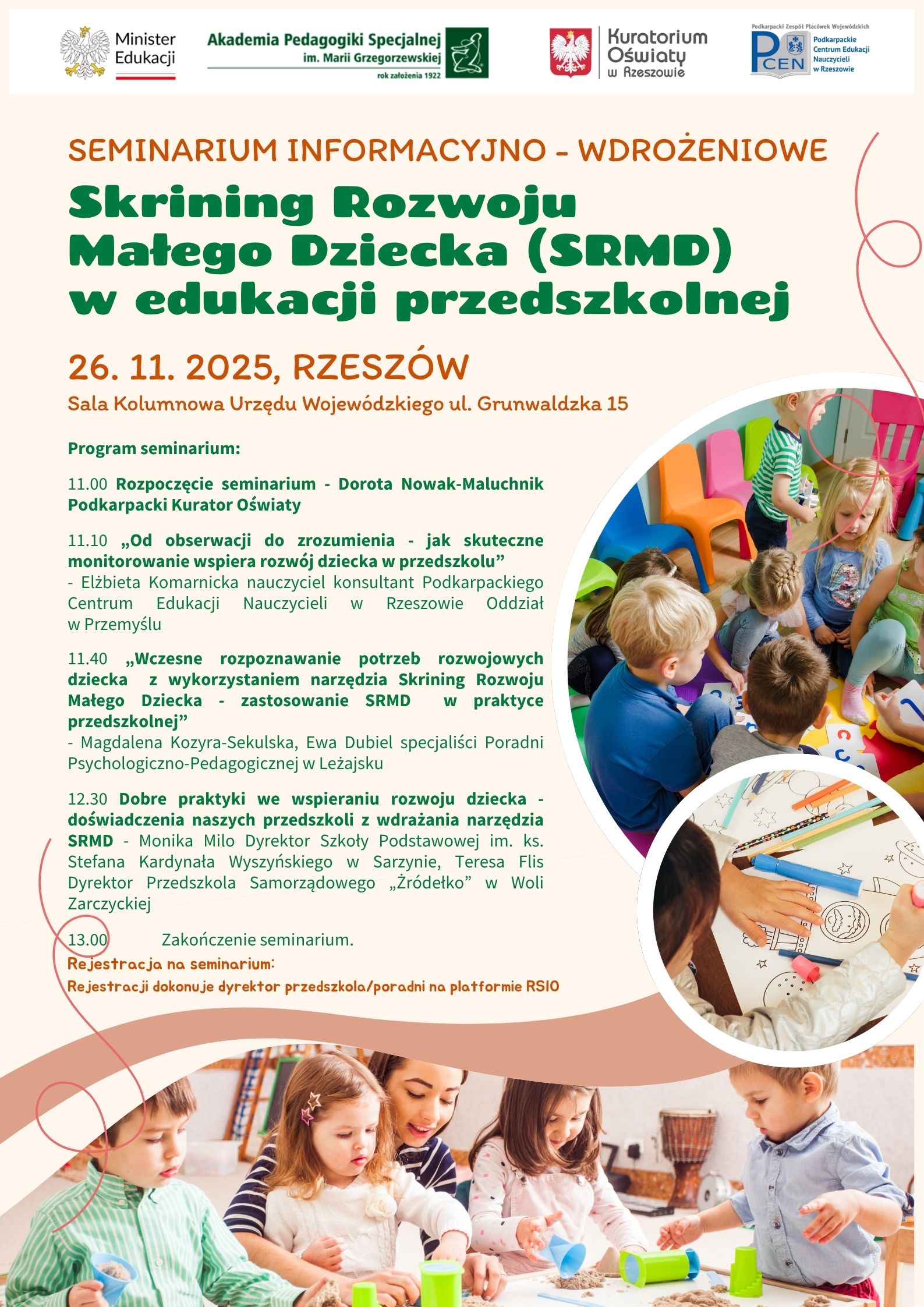Seminarium informacyjno-wdrożeniowe Skrining Rozwoju Małego Dziecka (SRMD) w edukacji przedszkolnej.