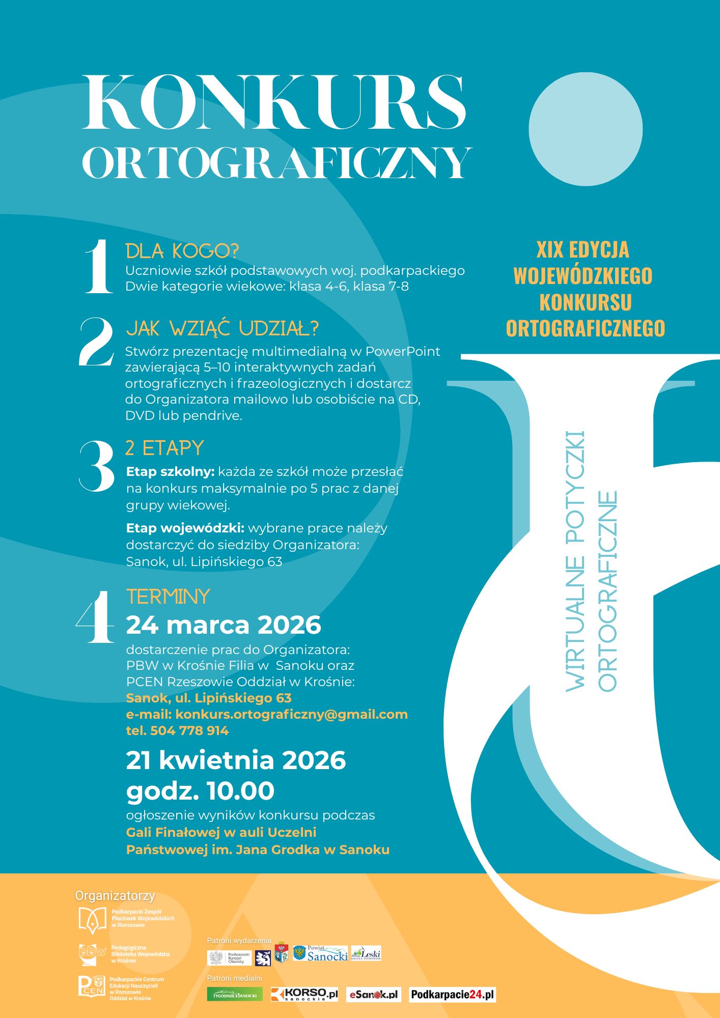 XIX edycja wojewódzkiego konkursu ortograficznego Wirtualne potyczki ortograficzne