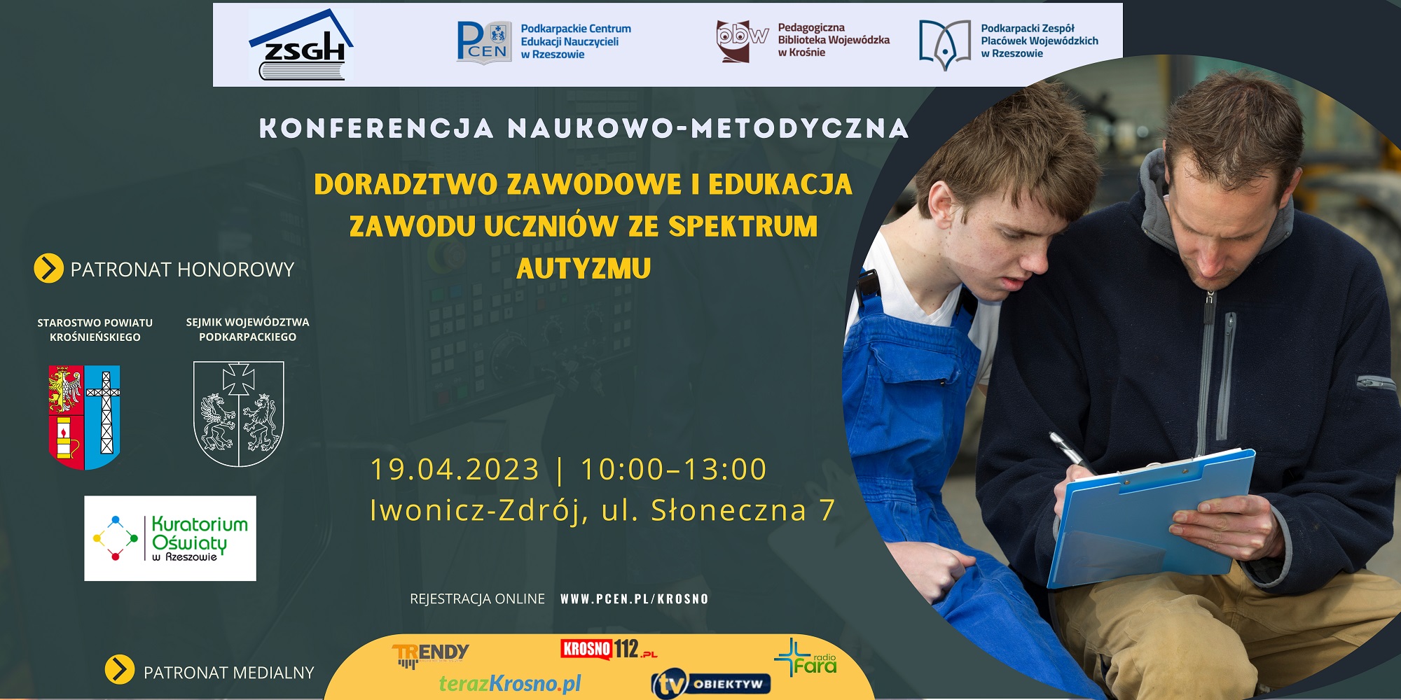 Baner promujący konferencję naukowo-metodyczną nt. Doradztwo zawodowe i edukacja zawodu uczniów ze spektrum autyzmu