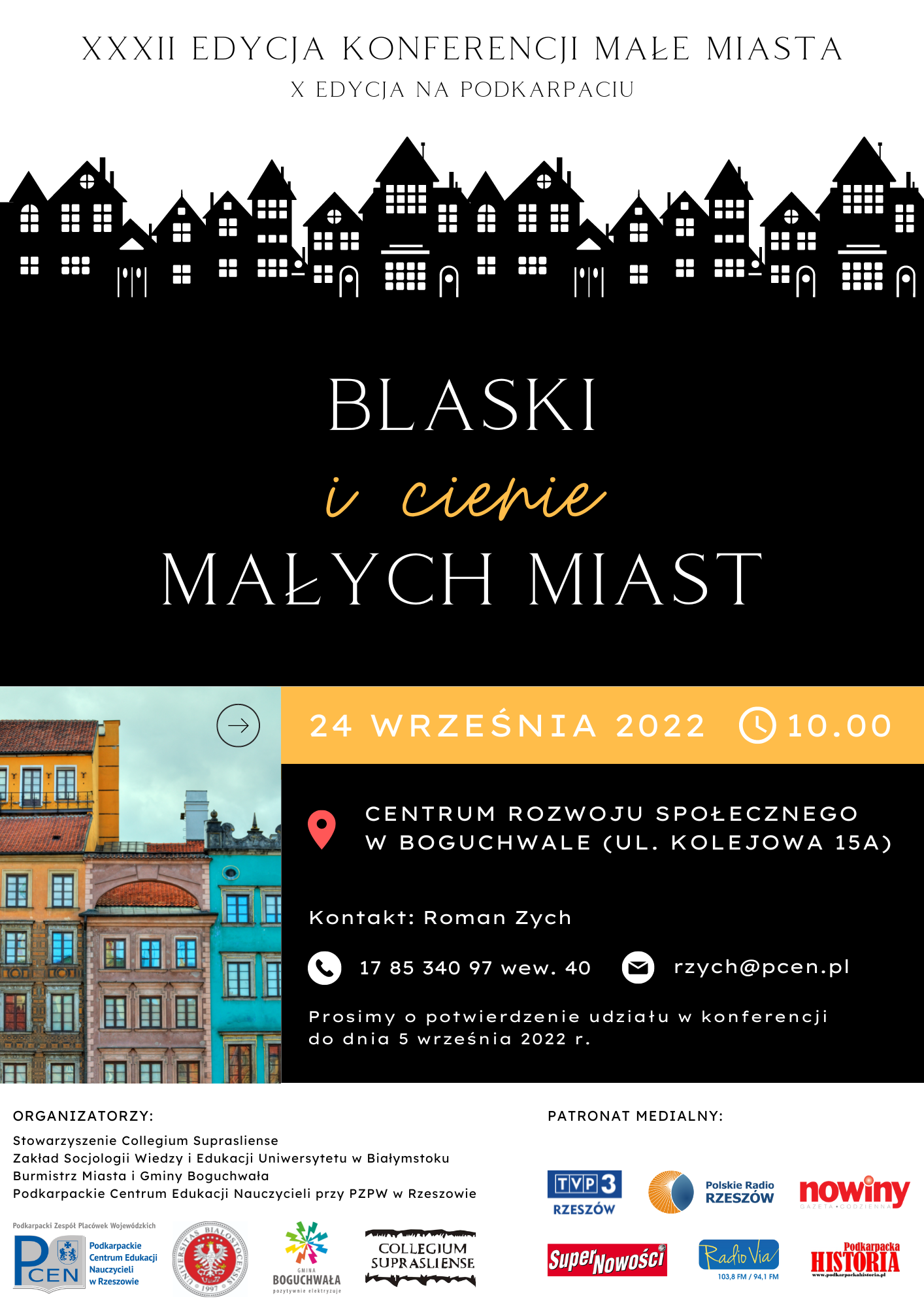 Plakat Konferencji Blaski i Cienie małych miast - XXXII Edycja konferencji Małe Miasta