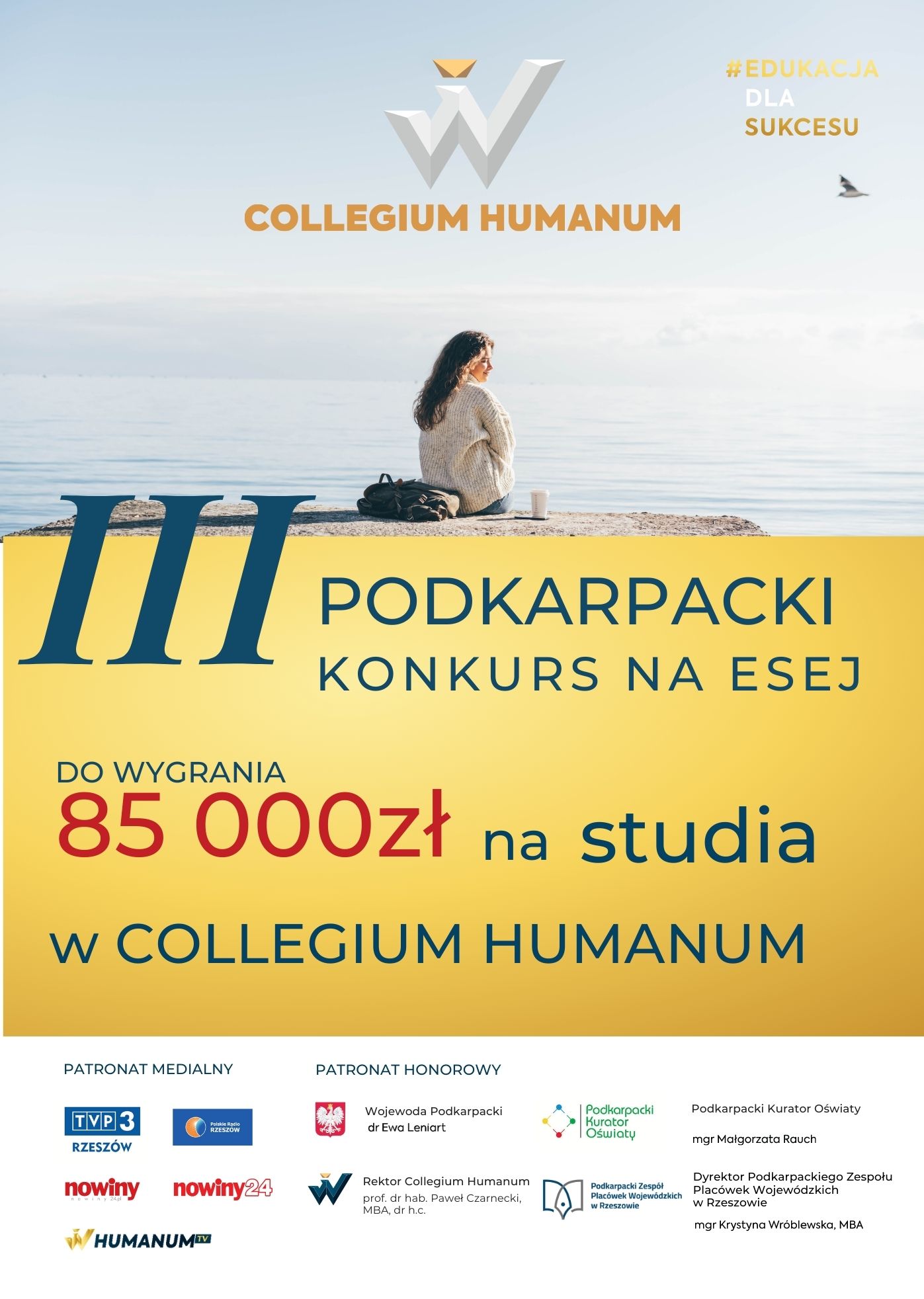 Baner promujący III Podkarpacki Konkurs na Esej Gdzieś w nas… przedstawiający głos młodego pokolenia na temat wyzwań zmieniającego się świata